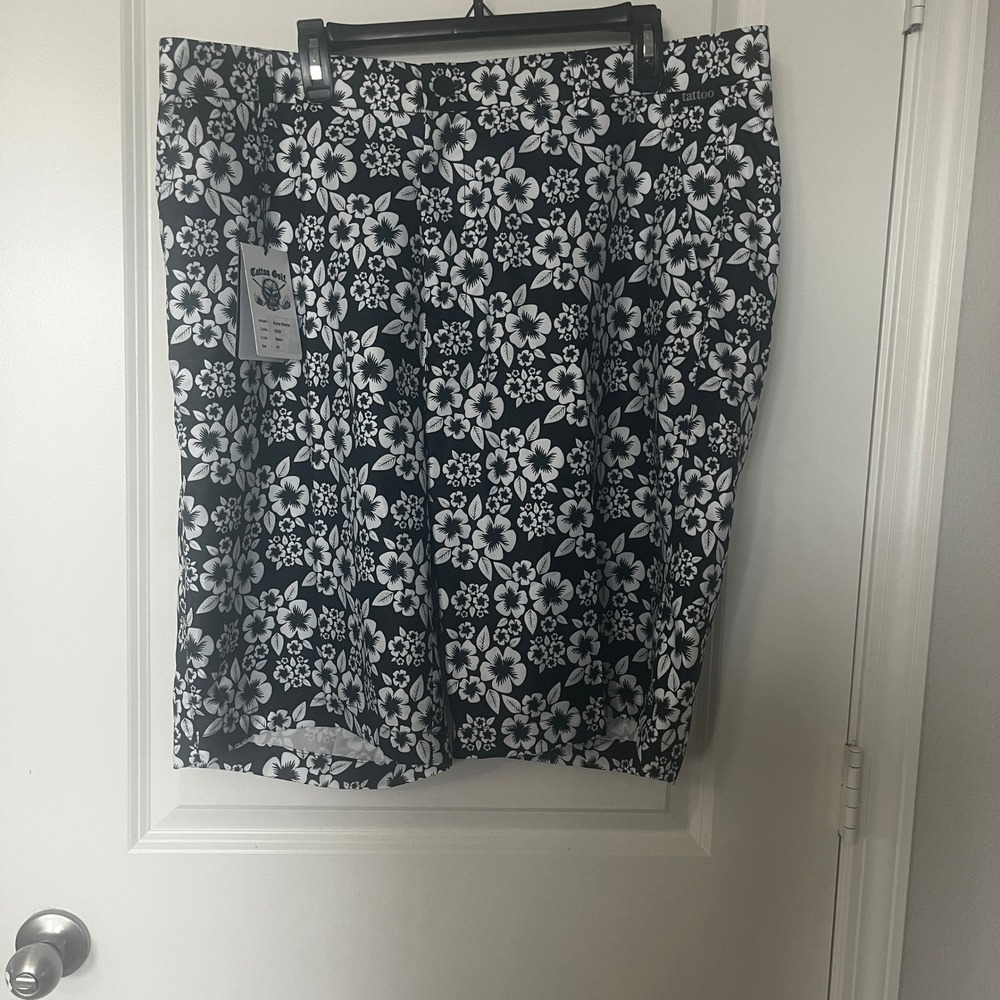 NEW Tattoo Golf‎ Mens Shorts Black White Floral Golf Shorts Size 40 NWT